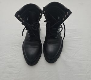 Alexander Wang Black Leather Combat Boots with Silver Eyelets